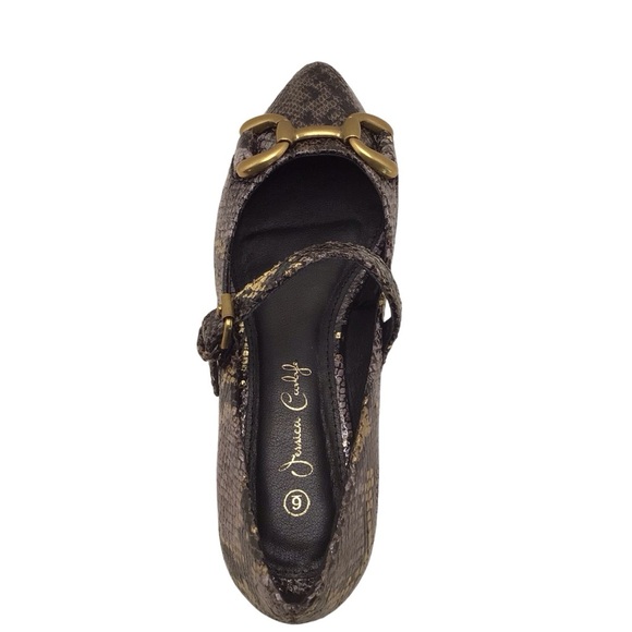 Jessica Carlyle Womens Metallic Snake Print Pointed Toe Mary Jane Ballet Flats - Picture 5 of 9